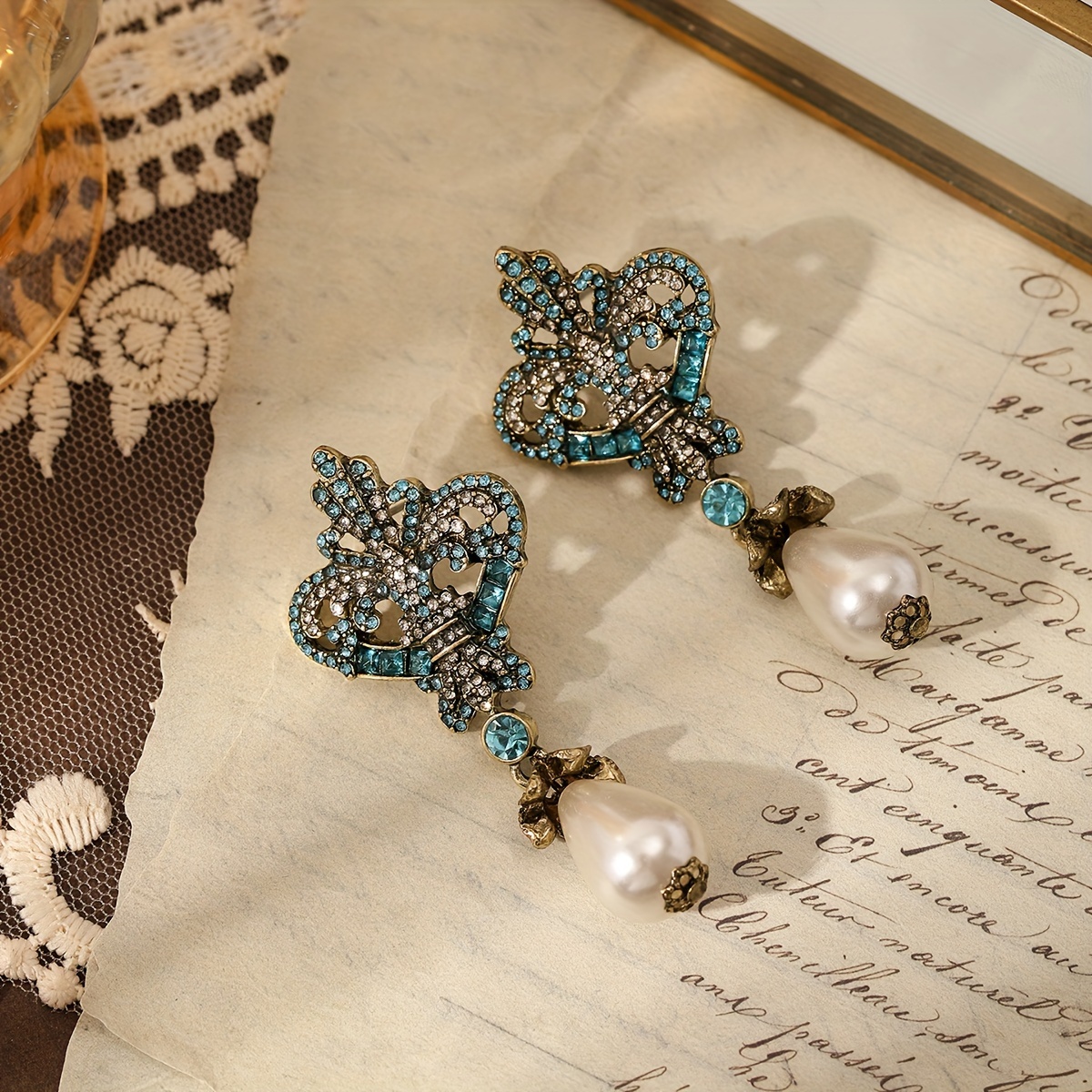 Vintage Rhinestone & Faux Drop Earrings for Women Gemstone